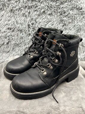 Harley Davidson Boots Womens 8.5 Express Lane Black Leather Biker Chunky Bar